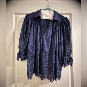Anthropology Navy Lace Women's Top